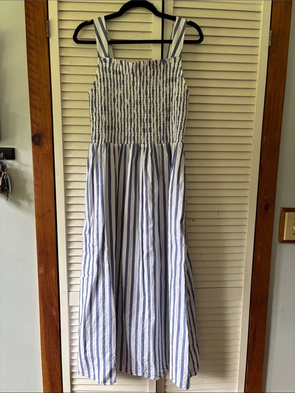 Everlane Blue and White Striped Sundress with Smocked Bodice